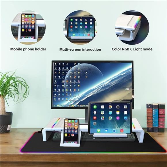 Monitor Stand RGB Adjustable Length Collapsible Monitor Stand w/ Led Light Strip - Picture 3 of 6